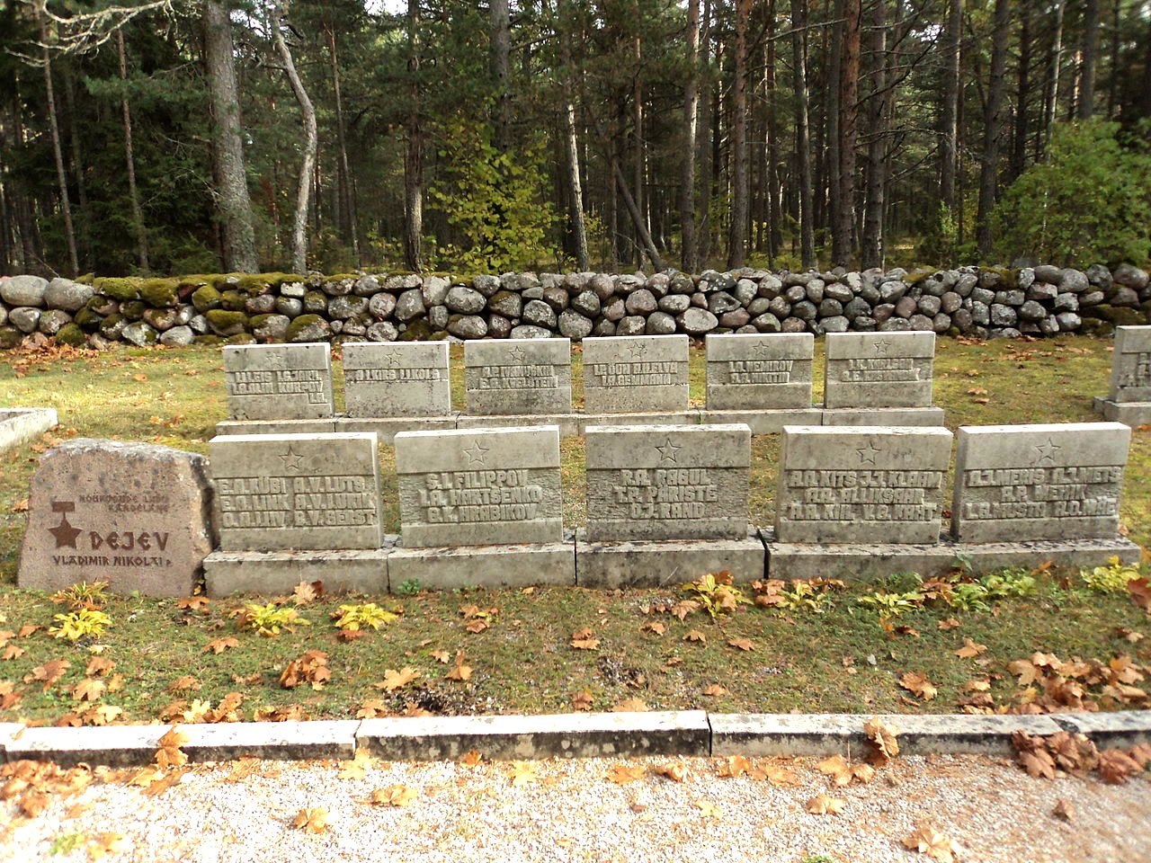 Могила героя Владимира Деева (крайняя слева в первом ряду) на эстонском кладбище Вананымме