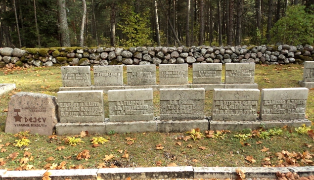Могила героя Владимира Деева (крайняя слева в первом ряду) на эстонском кладбище Вананымме