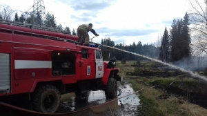 Моменты тушения лесного пожара у д. Новая Тура